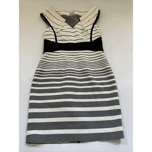 Karen Millen Pencil Dress Unique‎ Folded Neckline Striped Business Workwear 10